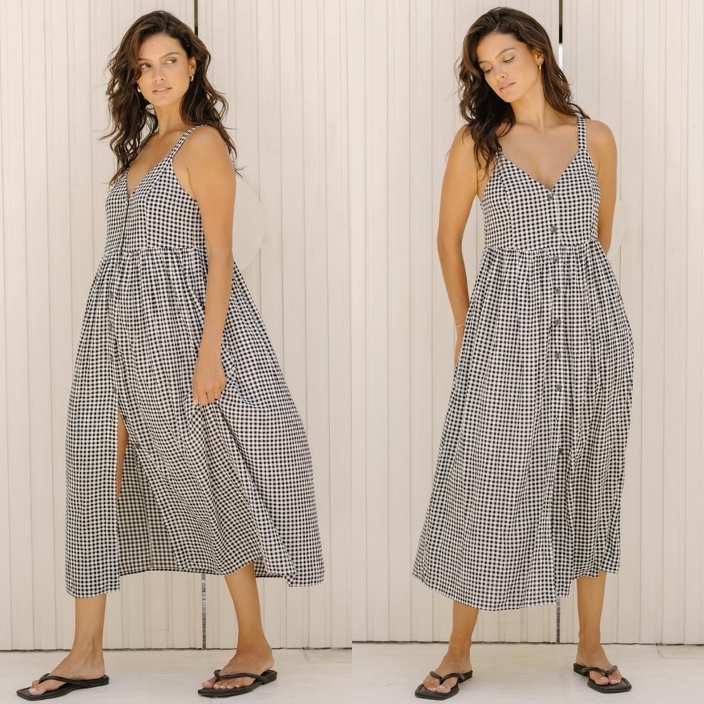 NWT Gentle Fawn Makenzie Midi Dress Gingham White Black Size XS $138